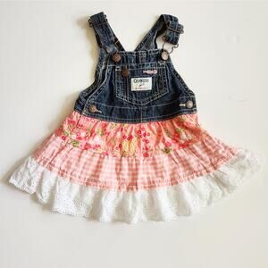 OshKosh B'Gosh Girl	s Pink Floral Gingham Eyelet Skirted Overalls Size 12 mos